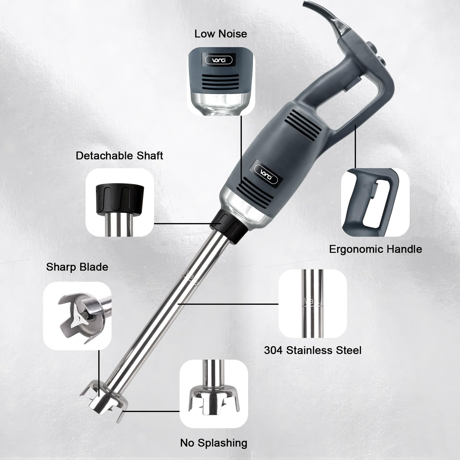 VONCI 750W Commercial Immersion Blender, Extra Heavy Duty Hand Blender with Variable Speed 8000-19000RPM, Handheld Stick Mixer with 20" SUS 304 Shaft, Commercial Emulsifier for Restaurant Kitchen.