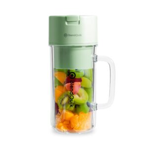 blendquik personal portable blender for smoothies & shakes, leakproof & stylish design rechargeable portable smoothie blender on the go, mason jar blender w/ 10-blade blending system 14oz, light green