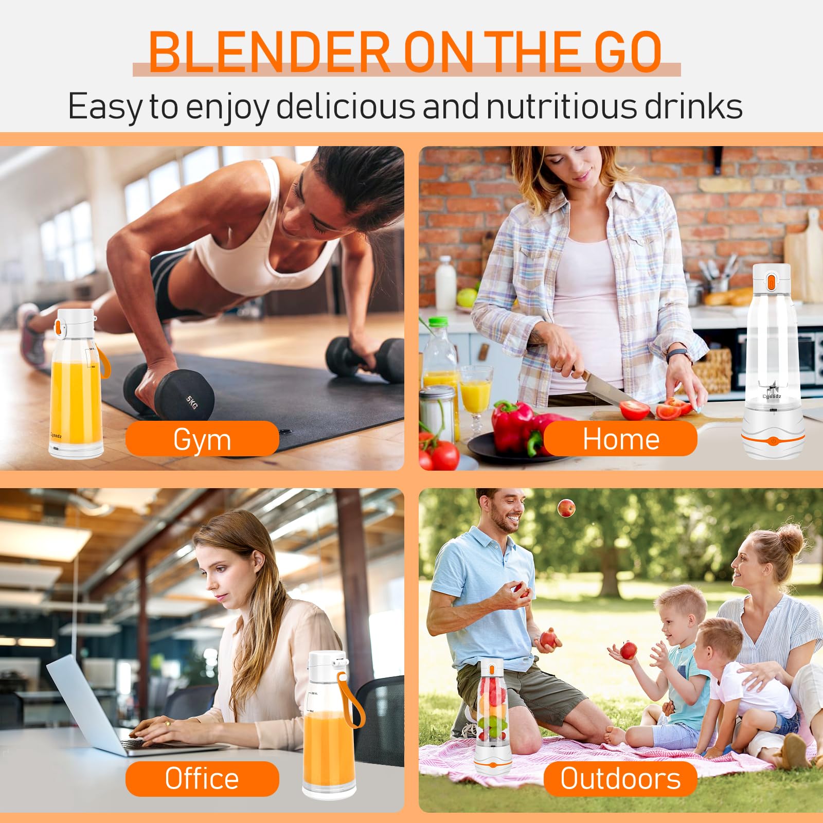 Portable Blender Personal Blender for Shakes and Smoothies, Mini USB Blender with 6 Blades, 17Oz Blender to Go for Travel, Office, and Sports, White