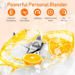 Portable Blender Personal Blender for Shakes and Smoothies, Mini USB Blender with 6 Blades, 17Oz Blender to Go for Travel, Office, and Sports, White