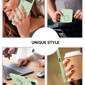 GaoBao for Samsung Galaxy Z Flip 3 5G Case, Galaxy Z Flip 3 5G Cover 6.7'', Silicone Soft Gel Rubber Bumper Shockproof Anti-Scratch Protective Case with Ring for Galaxy Z Flip3 5G 2021, Matcha Green.