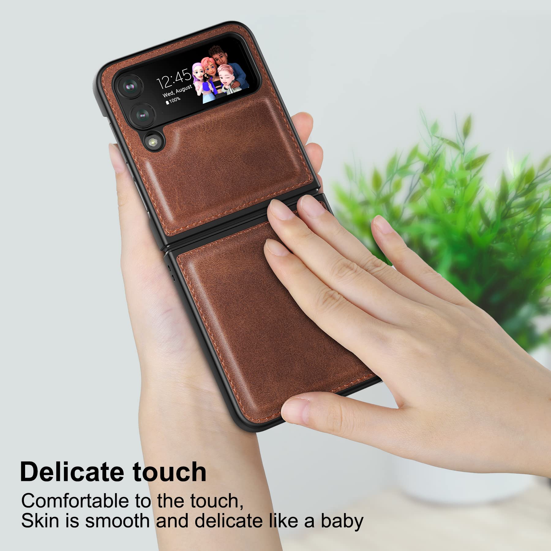 Foluu Case for Samsung Galaxy Z Flip 4 5G 2022, Galaxy Z Flip 4 Leather Case, PU Leather + Hard PC Shell Ultra Thin Slim Durable Protective Phone Case Cover for (Brown)