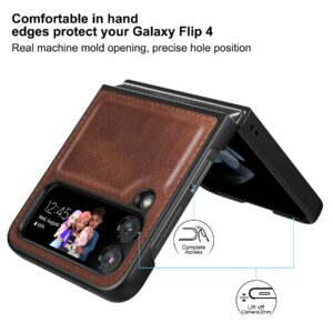 Foluu Case for Samsung Galaxy Z Flip 4 5G 2022, Galaxy Z Flip 4 Leather Case, PU Leather + Hard PC Shell Ultra Thin Slim Durable Protective Phone Case Cover for (Brown)