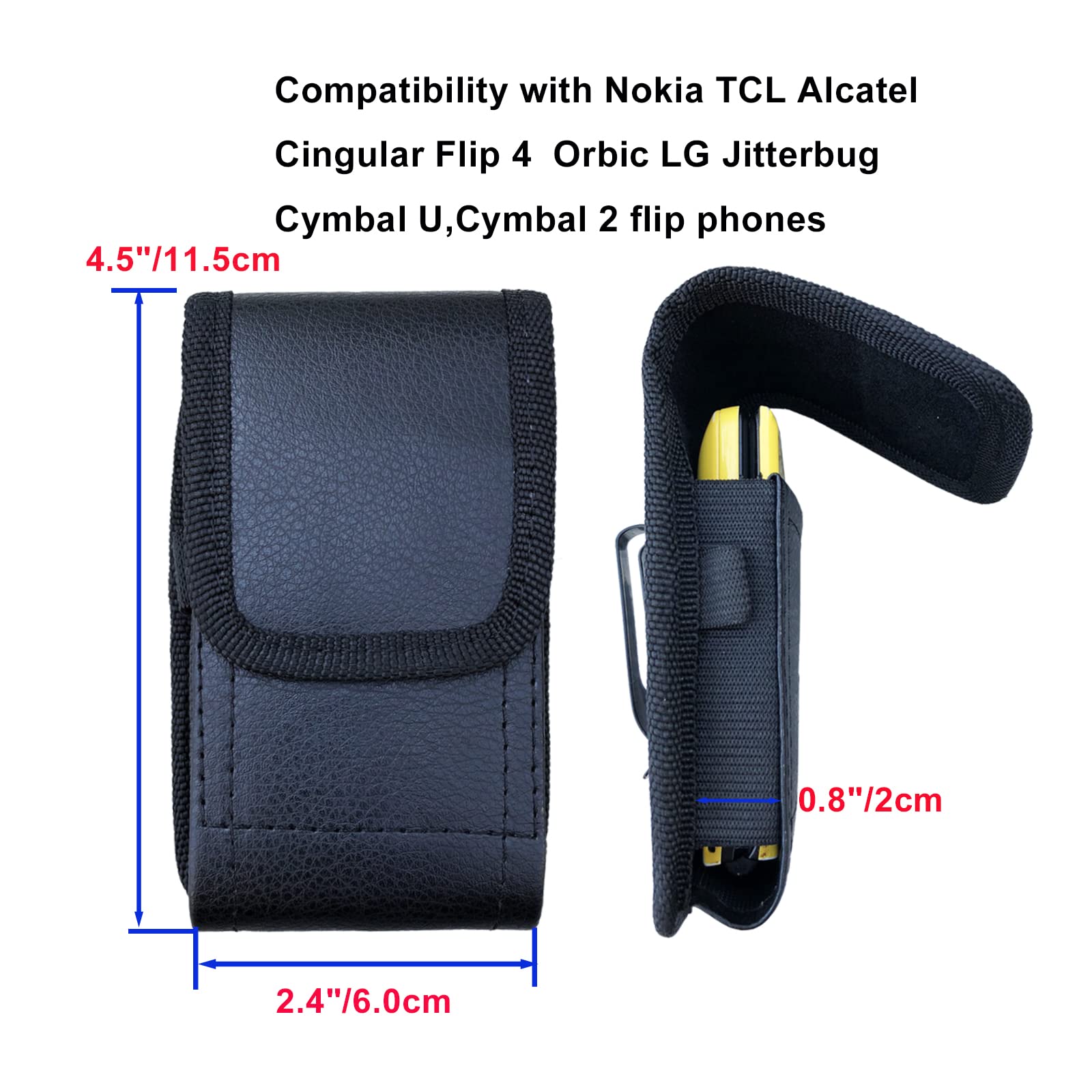 Flip Phone Case with Belt Clip and Loop, Maezar Vegan Leather Pouch Holster for TCL Flip Go Pro Classic, Alcatel Go Flip 4, Nokia 2660, Cingular Flip 4, Wine 2 LTE, Jitterbug Flip2, Magnetic Closure