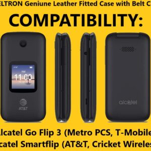 Fitted Leather Case for Alcatel Smartflip/Alcatel Go Flip 3, Features: Rotating Belt Clip, Screen & Keypad Protection, Secure Fit - Smartflip (AT&T Cricket Wireless), Go Flip 3 (Metro PCS T-Mobile)