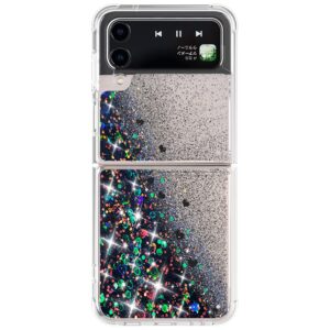 Fcclss Cell Phone Case for Samsung Galaxy Z Flip 4 Case, Samsung Z Flip 4 Case Glitter Sparkle Quicksand Flowing Floating Liquid Case Heavy Duty Shockproof for Women Girls Men, Black