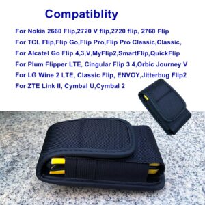 Flip Phone Holster with Belt Loop and Clip, Maezar Nylon Pouch Case Holder for Nokia 2660 2760, Alcatel Go Flip 4, Myflip, Cingular Flip 4, LG TCL Flip Pro Classic, Plum Flipper 4G