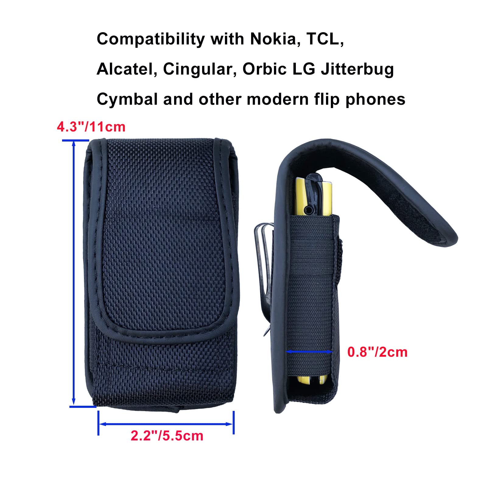 Flip Phone Holster with Belt Loop and Clip, Maezar Nylon Pouch Case Holder for Nokia 2660 2760, Alcatel Go Flip 4, Myflip, Cingular Flip 4, LG TCL Flip Pro Classic, Plum Flipper 4G