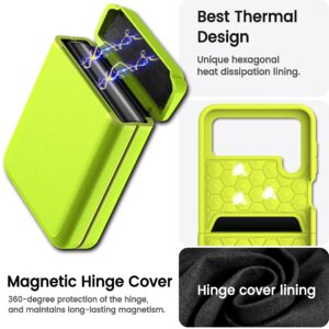 Compatible with Samsung Galaxy Z Flip 4 Case Wallet with Hinge Protection [ Card Slot ] for Galaxy Z Flip 4 5G Case with Card Holder Shockproof Protective TPU Silicone (Neon Green)