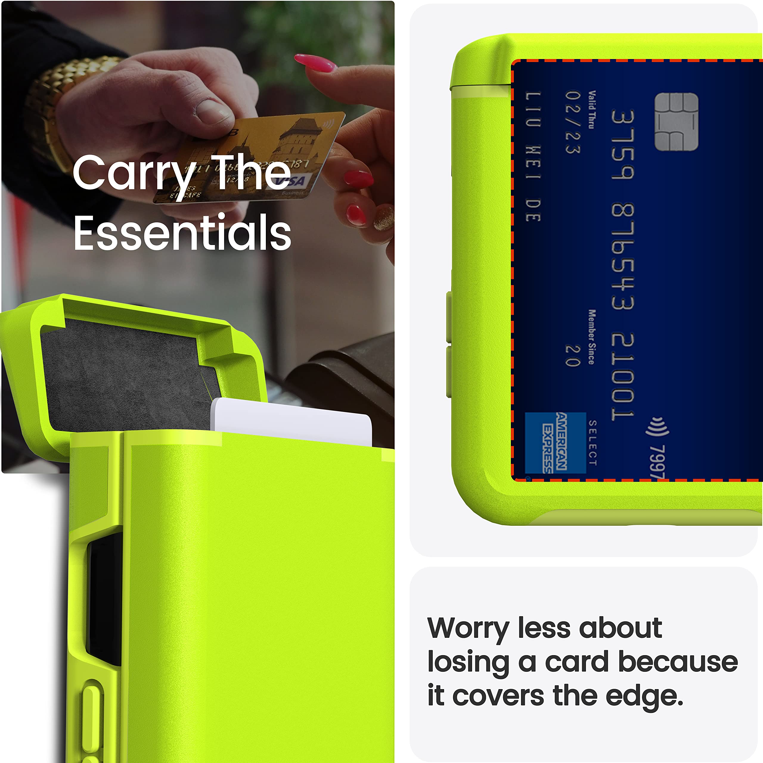Compatible with Samsung Galaxy Z Flip 4 Case Wallet with Hinge Protection [ Card Slot ] for Galaxy Z Flip 4 5G Case with Card Holder Shockproof Protective TPU Silicone (Neon Green)