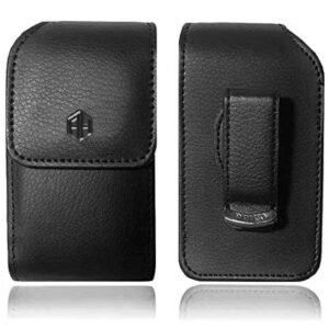 AH Small Vertical Leather Pouch with 360 Rotating Clip, Holster Flip Phone Case Belt Clip Holder Fits LG B470 Kyocera Cadence LTE Alcatel Go Flip/MyFlip FLIP Palm Phone and Most Flip Phones