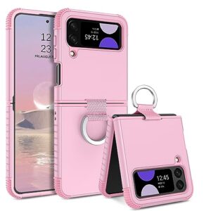 guagua compatible with samsung galaxy z flip 3 case 5g 6.7 inch hybrid 2 in 1 hard pc soft tpu heavy duty rugged shockproof full-body protective phone cover for samsung z flip3, pink