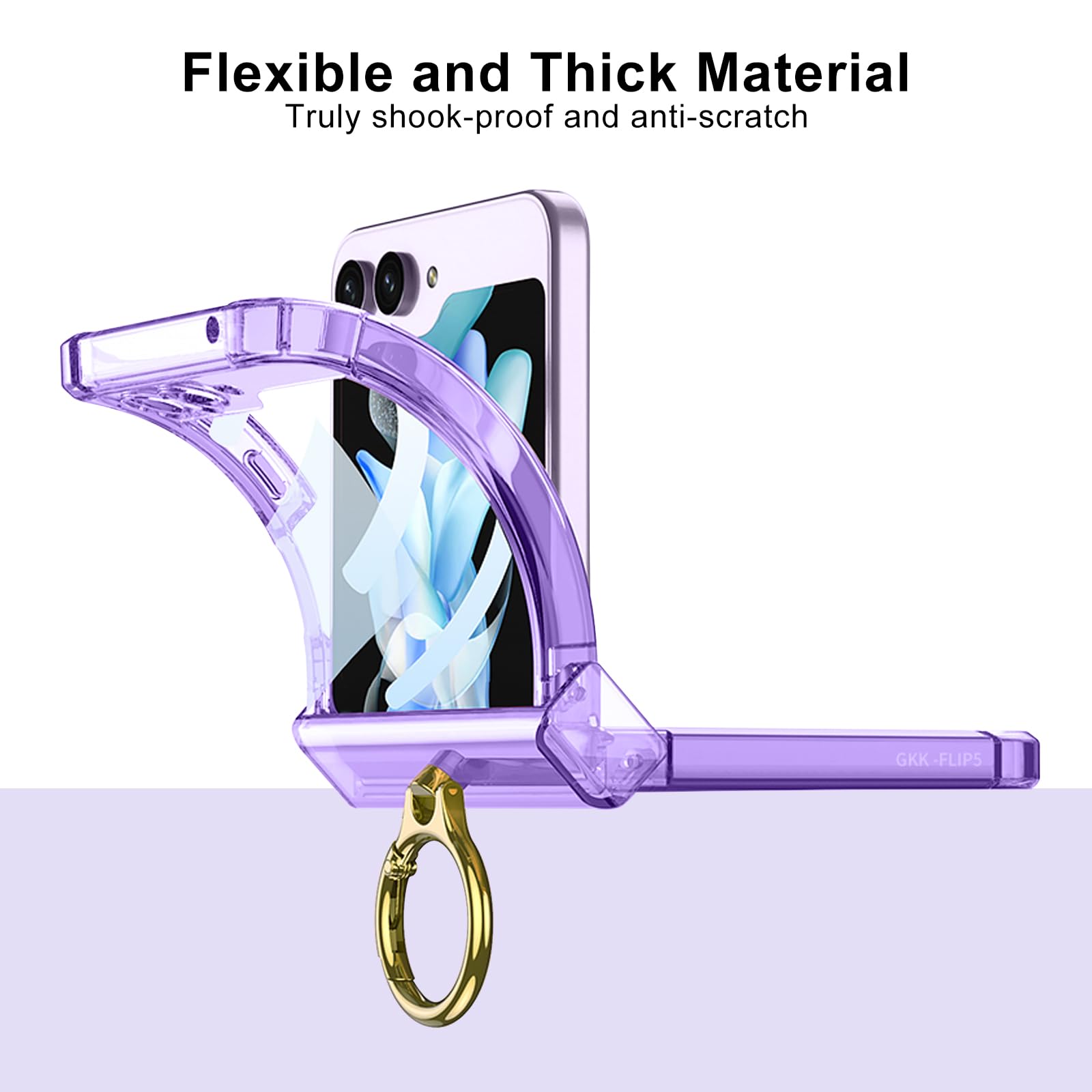 PUROOM for Samsung Galaxy Z Flip 5 Case Hinge Protection Luxury Soft Transparent with Ring Holder Built-in Screen Protector All-Inclusive Shockproof Case (Purple)