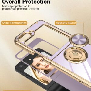 Jasmeas for Galaxy Z Flip 5 Case for Women Girl, Luxury Soft Back Cover with Ring Holder Plating Rose Gold Edge 360° Kickstand Slim Flexible Phone Case for Samsung Galaxy Z Flip5 (2023), Purple