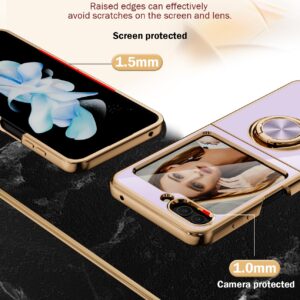 Jasmeas for Galaxy Z Flip 5 Case for Women Girl, Luxury Soft Back Cover with Ring Holder Plating Rose Gold Edge 360° Kickstand Slim Flexible Phone Case for Samsung Galaxy Z Flip5 (2023), Purple