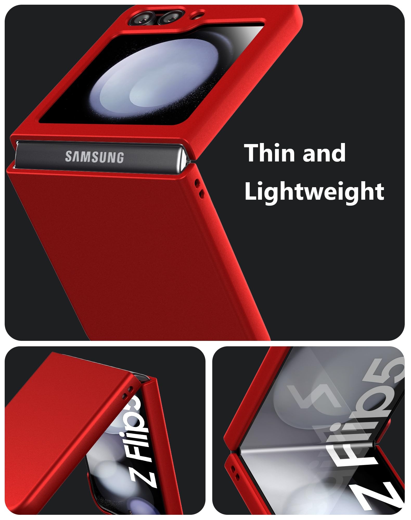 Cresee Case for Samsung Galaxy Z Flip 5 (2023) Thin Hard Matte Phone Case for Galaxy Z Flip5 - Red