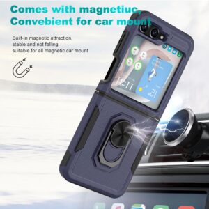 Ailiber for Galaxy Z Flip 5 Phone Case, Samsung Galaxy Z Flip5 case with Screen Protector, Ring Kickstand for Magnetic Car Mount, Heavy Duty, Shockproof Protective Bumper Cover for Galaxy ZFlip 5-Blue