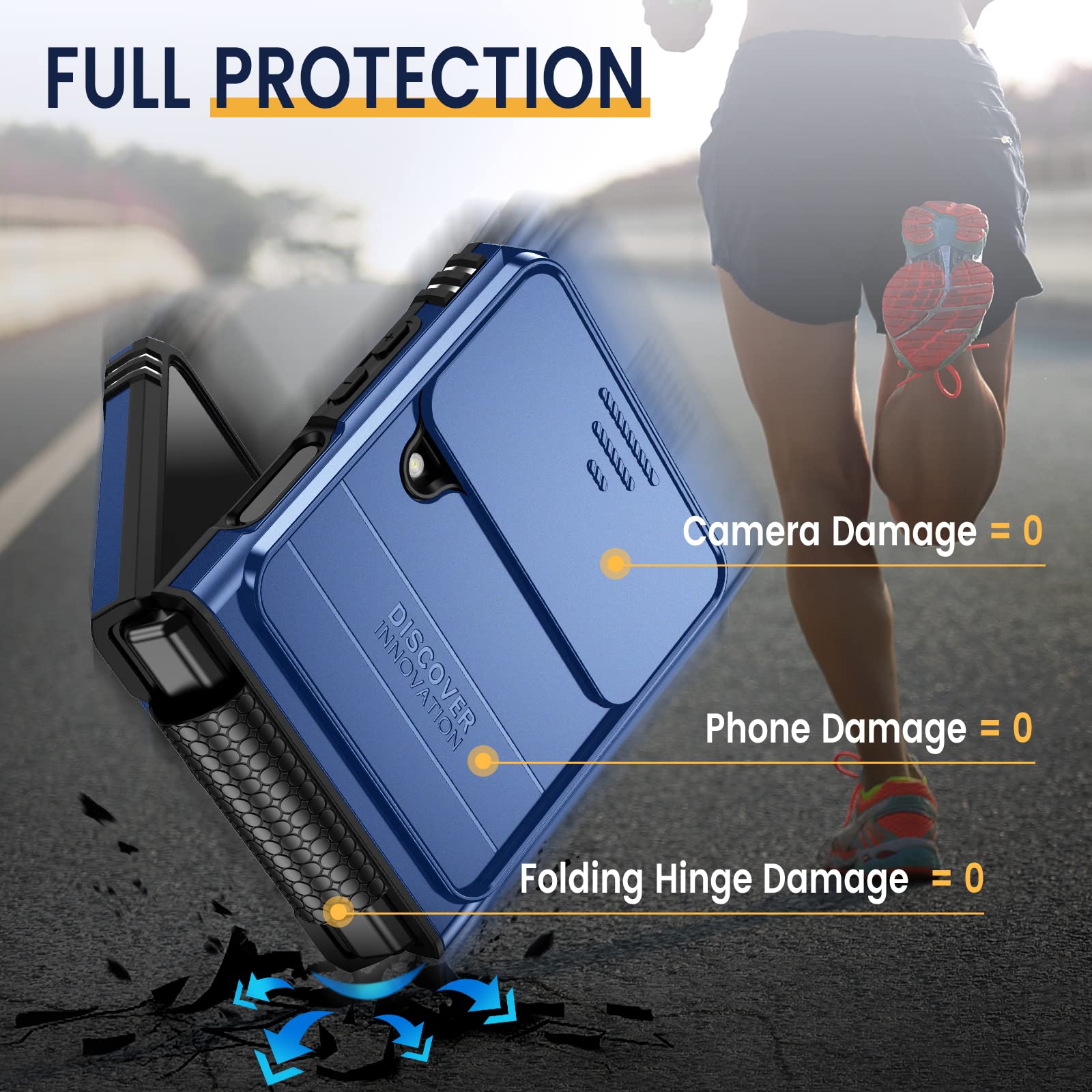 Goton for Samsung Z Flip 4 Case, Galaxy Z Flip 4 Case with Camera Cover, [Hinge Protection] & 360° Kickstand Ring Military Grade Shockproof Cover for Samsung Z Flip 4 case 2022 Blue