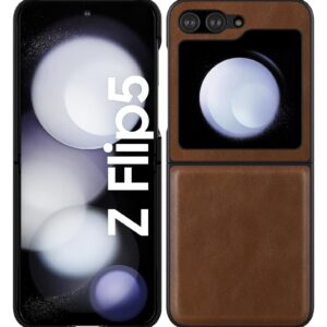 Cresee Case for Samsung Galaxy Z Flip 5 (2023) PU Leather Back & Hard PC Bumper Phone Case for Galaxy Z Flip 5 5G - Brown