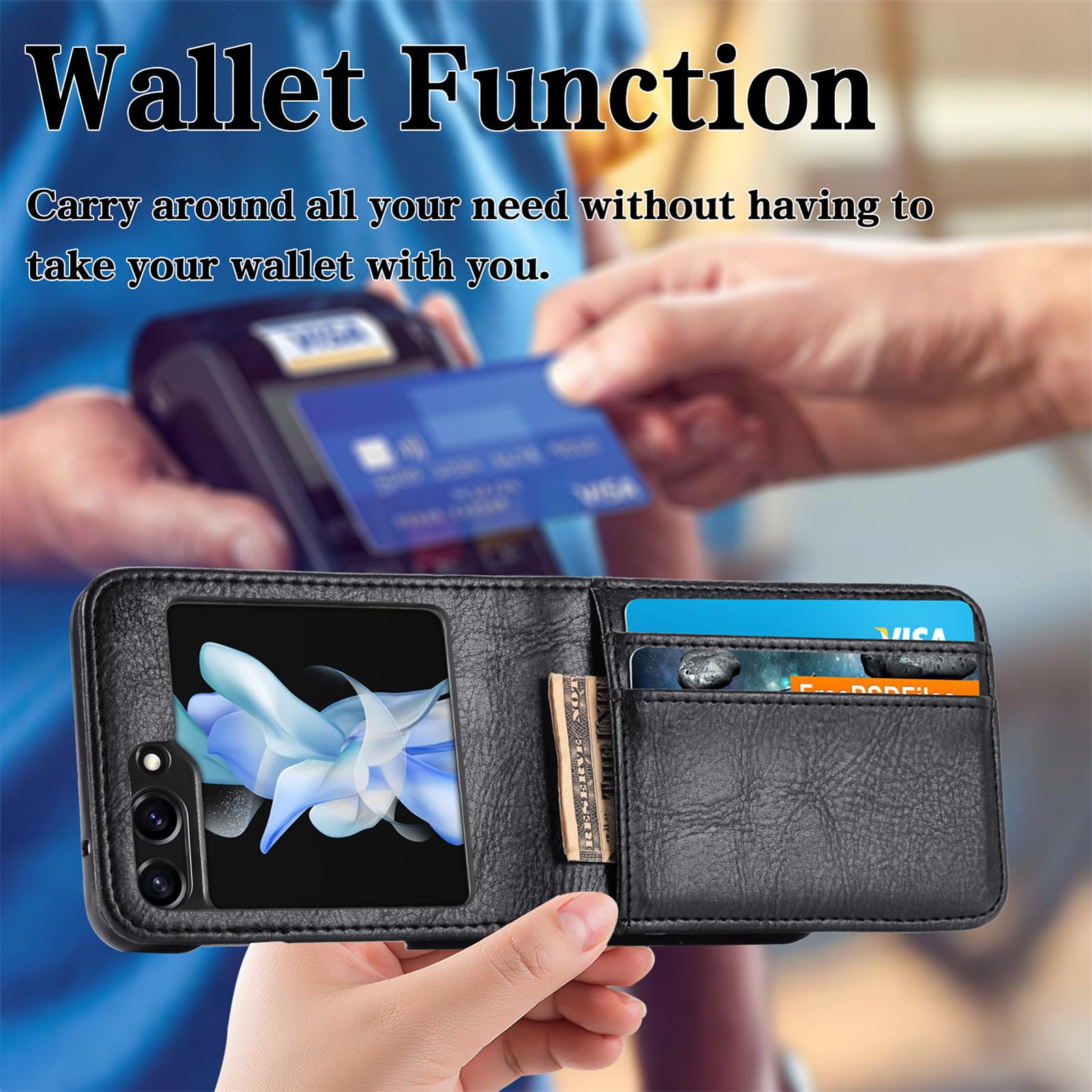 CCSamll for Samsung Galaxy Z Flip 5 Wallet Case with Card Holder, Business Style Premium PU Leather for Protective Phone Case Cover for Samsung Galaxy Z Flip5 5G DK Black