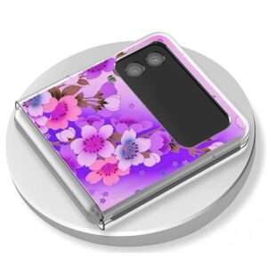 Bcov Galaxy Z Flip 3 5G Case, Purple Cherry Blossom Anti-Scratch Solid Hard case Protective Shookproof Phone Cover for Samsung Galaxy Z Flip 3 5G