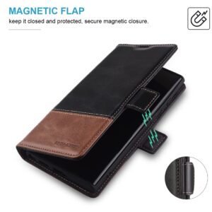 KEZiHOME Galaxy S22 Ultra Case, Genuine Leather [RFID Blocking] Wallet Case Card Slot Flip Magnetic Stand Phone Cover Compatible with Samsung Galaxy S22 Ultra (2022) (Black/Brown)