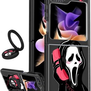 Toycamp for Samsung Galaxy Z Flip 5 Case with Ring Holder, Cute Fun Funny Skull Skeleton Scary Face Designed Shockproof Protective Designer Phone Cases for z flip 5 for Women Girls Boys Teens Kids