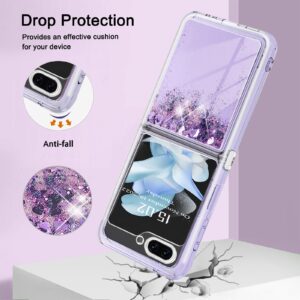 Case for Samsung Z Flip 5 Case Glitter, Samsung Galaxy Z Flip 5 Case Glitter Shiny Bling Sparkle Liquid Floating Quicksand Cover Soft TPU Slim Shockproof Protective Phone Case for Women Girls, Purple