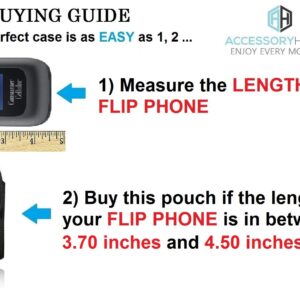 AH Small Horizontal Leather Pouch, Holster Flip Phone with Belt Clip Belt Loop Case Fits LG B470 Kyocera Cadence LTE Alcatel Go Flip/MyFlip FLIP Palm Phone Jitterbug and Most Flip Phones