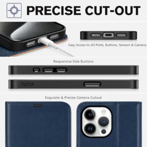 TUCCH Wallet Case for iPhone 15 Pro Max, [RFID Blocking] [4 Card Slots] Protective TPU Inner Shell, Shockproof Magnetic PU Leather Stand Flip Cover Compatible with iPhone 15 Pro Max 6.7", Blue&Brown