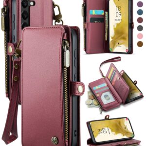 Defencase for Samsung Galaxy S23 Case, 【RFID Blocking】 for Galaxy S23 Case Wallet for Women Men with Card Holder, Durable Leather Magnetic Flip Strap Phone Case for Samsung S23 6.1", Purple Red