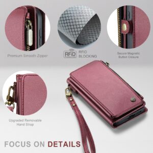 Defencase for Samsung Galaxy S23 Case, 【RFID Blocking】 for Galaxy S23 Case Wallet for Women Men with Card Holder, Durable Leather Magnetic Flip Strap Phone Case for Samsung S23 6.1", Purple Red
