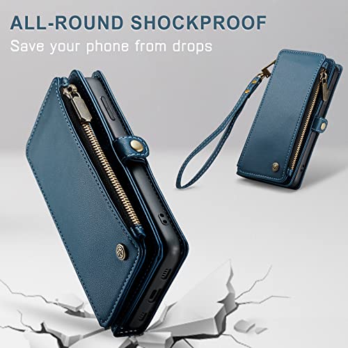 Defencase for iPhone XR Case, RFID Blocking for iPhone XR Wallet Case for Women Men with Credit Card Holder Zipper Pocket Book Flip PU Leather Protective Cover for iPhone XR Phone Case, Dark Blue