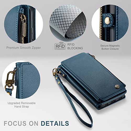 Defencase for iPhone XR Case, RFID Blocking for iPhone XR Wallet Case for Women Men with Credit Card Holder Zipper Pocket Book Flip PU Leather Protective Cover for iPhone XR Phone Case, Dark Blue