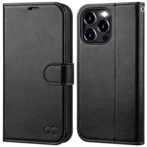 ocase compatible with iphone 15 pro wallet case, pu leather flip folio case with card holders rfid blocking kickstand [shockproof tpu inner shell] phone cover 6.1 inch 2023, black