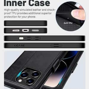 OCASE Compatible with iPhone 15 Pro Wallet Case, PU Leather Flip Folio Case with Card Holders RFID Blocking Kickstand [Shockproof TPU Inner Shell] Phone Cover 6.1 Inch 2023, Black