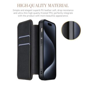 ELESNOW for iPhone 15 Pro Wallet Case, iPhone 15 Pro Phone Case with Card Holder PU Leather Flip Folio Stand Magnetic Cover for Apple iPhone 15 Pro, Black