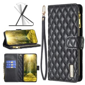 SUPWALL Wallet Case Compatible for iPhone 14 Pro Max | Flip Leather Case with Removable Wristlet Strap and 9 Card Holder | Magnetic Closure Case with Zipper for Men Women | Black