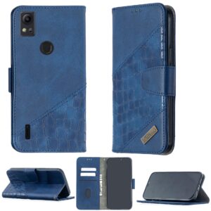 jioeuinly ATT Motivate 4 Case Compatible with AT&T Motivate 4 Phone Case Cover Flip Stand Cover Stitching Style Wallet Case Blue