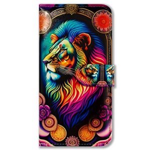 Bcov Galaxy S23 FE Case,Colorful Lion Mandala Flower Leather Flip Phone Case Wallet Cover with Card Slot Holder Kickstand for Samsung Galaxy S23 FE