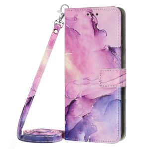 onv vqwq wallet case for moto g stylus 5g 2023 - long neck lanyard marble painted stand card slot leather flip case + tpu inner shell cover for moto g stylus 5g 2023 [yxdls] -purple