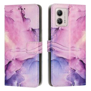 ONV VQWQ Wallet Case for Moto G Stylus 5G 2023 - Long Neck Lanyard Marble Painted Stand Card Slot Leather Flip Case + TPU Inner Shell Cover for Moto G Stylus 5G 2023 [YXDLS] -Purple