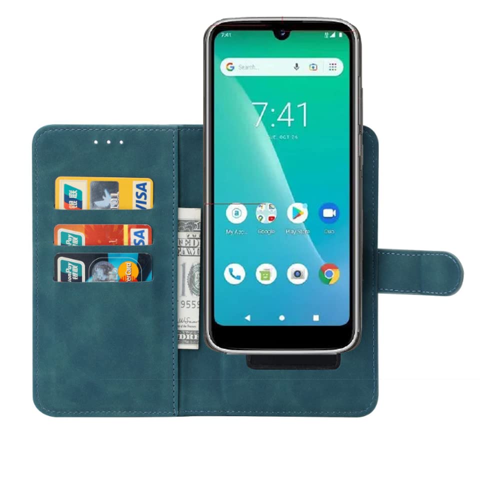 Ranyi for IRIS Connect Case, IRIS Connect Phone Case, Universal Leather Wallet Case with Credit Card Holder Movable Clip Magnetic Flip Wallet Case for Consumer Cellular IRIS Connect 6.5" 2023 -blue