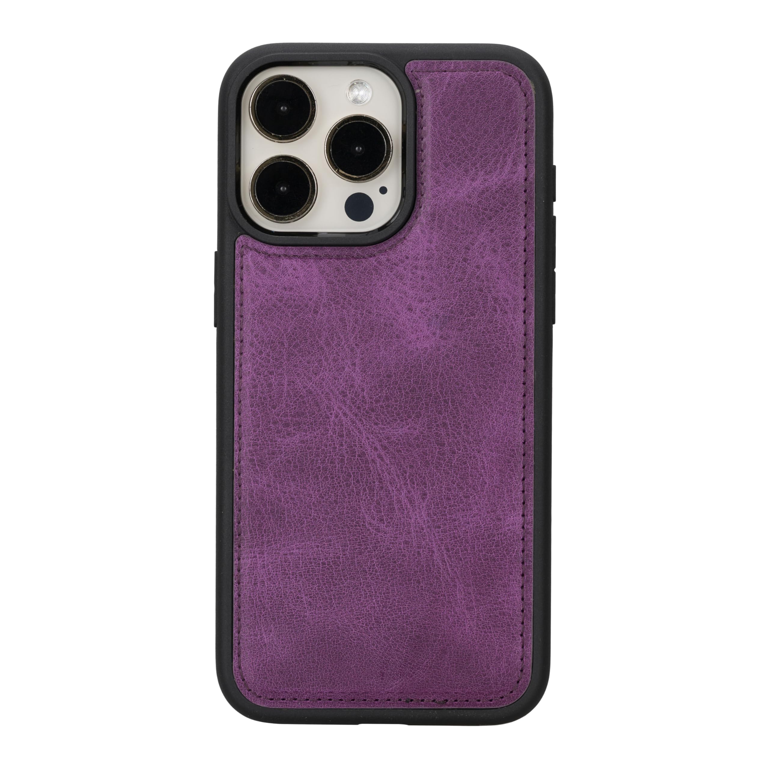 HARDISTON Genuine Leather Handmade Wallet Case Compatible with iPhone 15 Pro Max - MagSafe Compatible - Detachable Magnetic Flip Cover with Card Holders - Horizontal Kickstand (Purple)