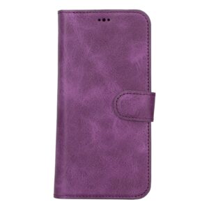 HARDISTON Genuine Leather Handmade Wallet Case Compatible with iPhone 15 Pro Max - MagSafe Compatible - Detachable Magnetic Flip Cover with Card Holders - Horizontal Kickstand (Purple)