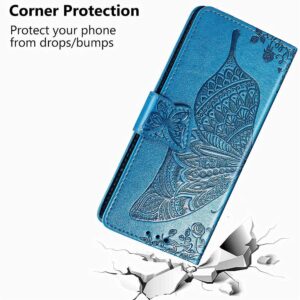 MEUPZZK for Google Pixel 6A Wallet Case, Embossed Butterfly Premium PU Leather [Kickstand] [Card Slots] [Wrist Strap] [Folio Flip] [6.1 inch] Phone Cover for Pixel 6A (A-Blue)