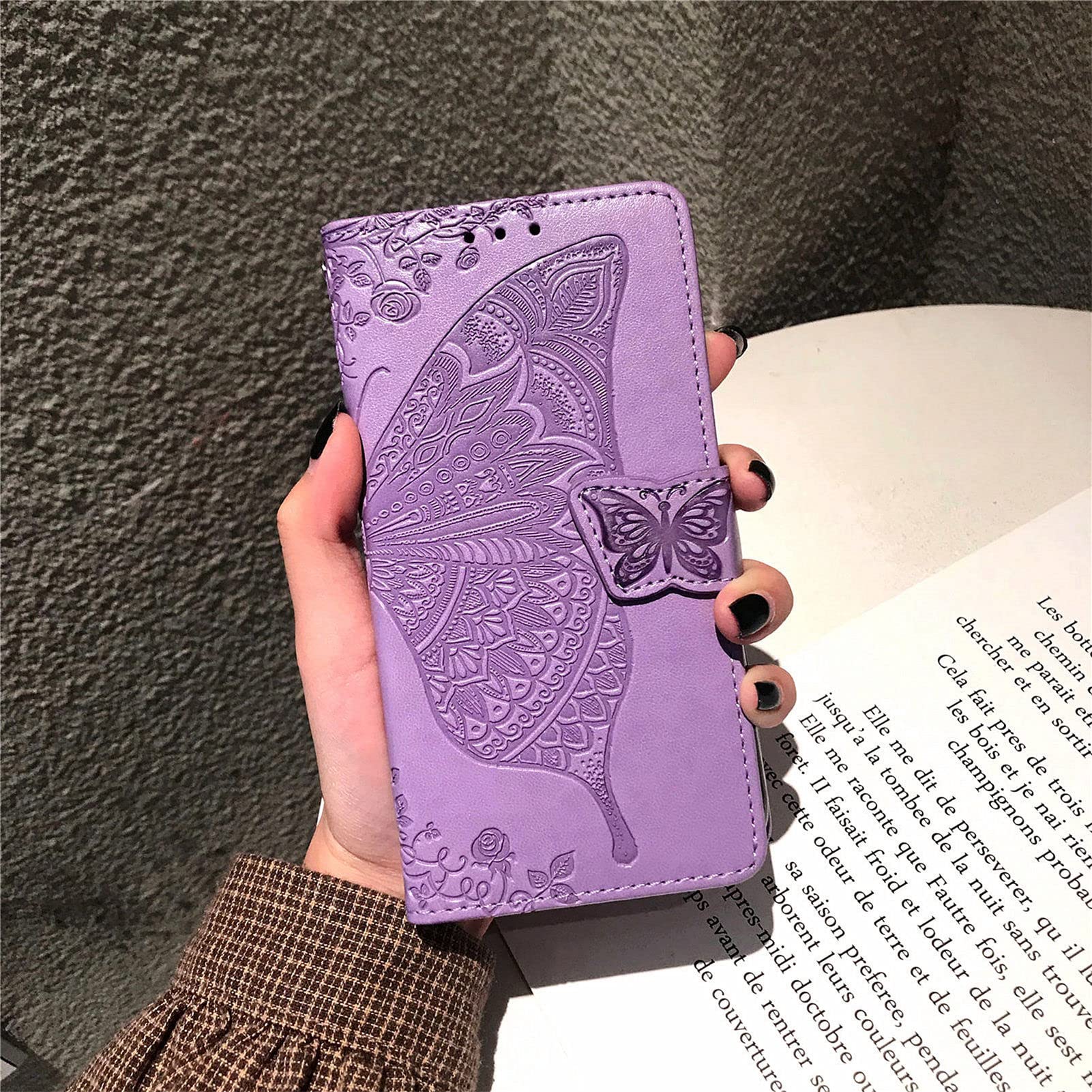 DAMONDY for BLU View4 B135DL Flip Case,Butterfly Embossed Flowers PU Leather Magnetic Flip Cover Stand Card Holders Hand Strap Wallet Purse Case for BLU View 4 B135DL -Light Purple