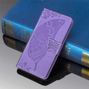 DAMONDY for BLU View4 B135DL Flip Case,Butterfly Embossed Flowers PU Leather Magnetic Flip Cover Stand Card Holders Hand Strap Wallet Purse Case for BLU View 4 B135DL -Light Purple