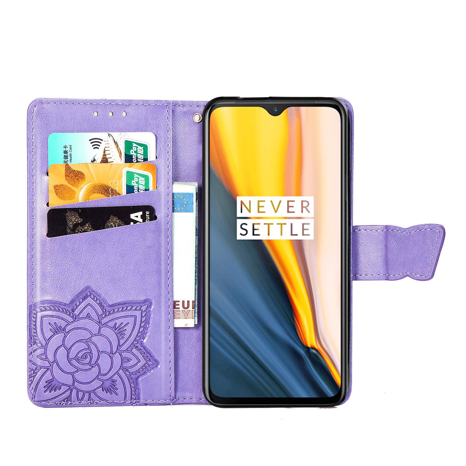 DAMONDY for BLU View4 B135DL Flip Case,Butterfly Embossed Flowers PU Leather Magnetic Flip Cover Stand Card Holders Hand Strap Wallet Purse Case for BLU View 4 B135DL -Light Purple