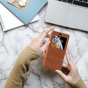 for iPhone 15 Case, Wood Grain Leather Case with Card Holder and Window, Magnetic Flip Cover for iPhone 15 (6.1”)